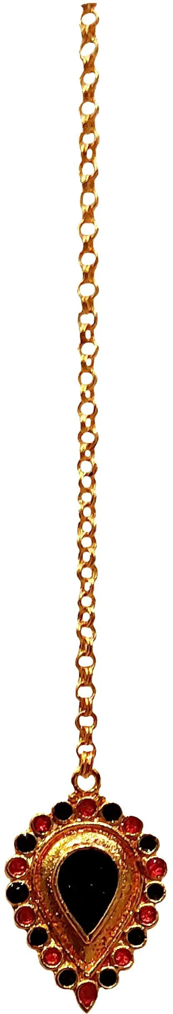 (Pack_Of_2)_Assamese_Traditional_Copper_Gold_Plated_Red_Black_Colour_Maang_Tikka_For_Women